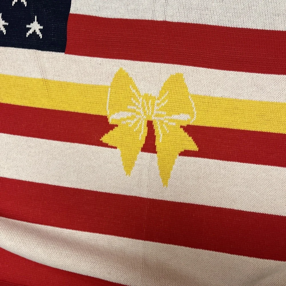 Vintage Logo Knits American Flag Throw Blanket Handmade 59 X 50 Yellow Ribbon
